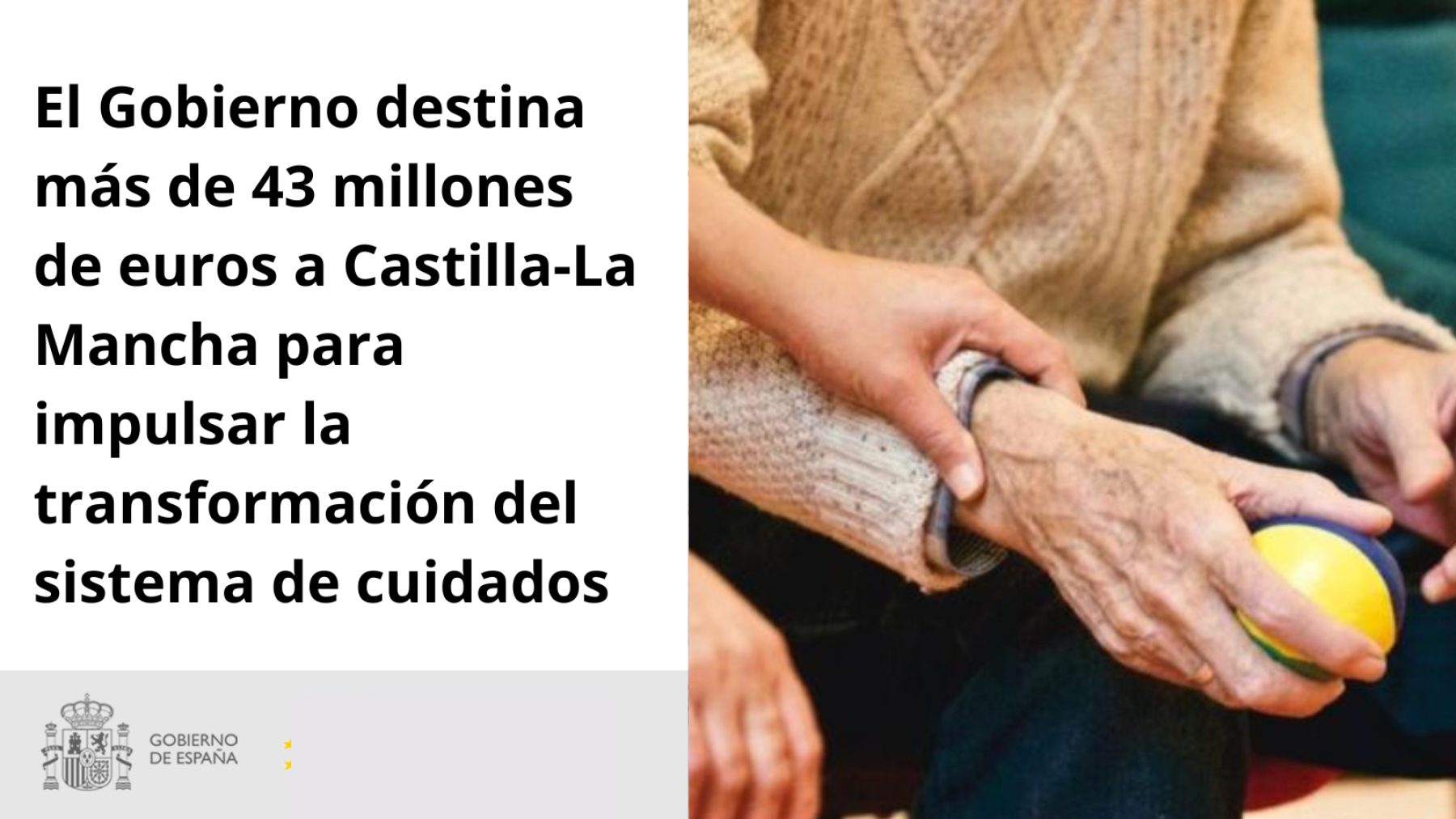 El Gobierno destina más de 43 millones de euros a Castilla-La Mancha para impulsar la transformación del sistema de cuidados