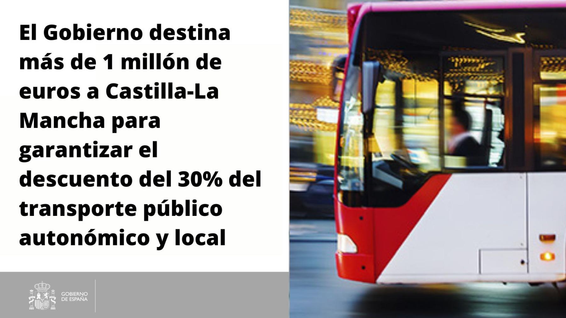 El Gobierno destina más de 1 millón de euros a Castilla-La Mancha para garantizar el descuento del 30% del transporte público autonómico y local