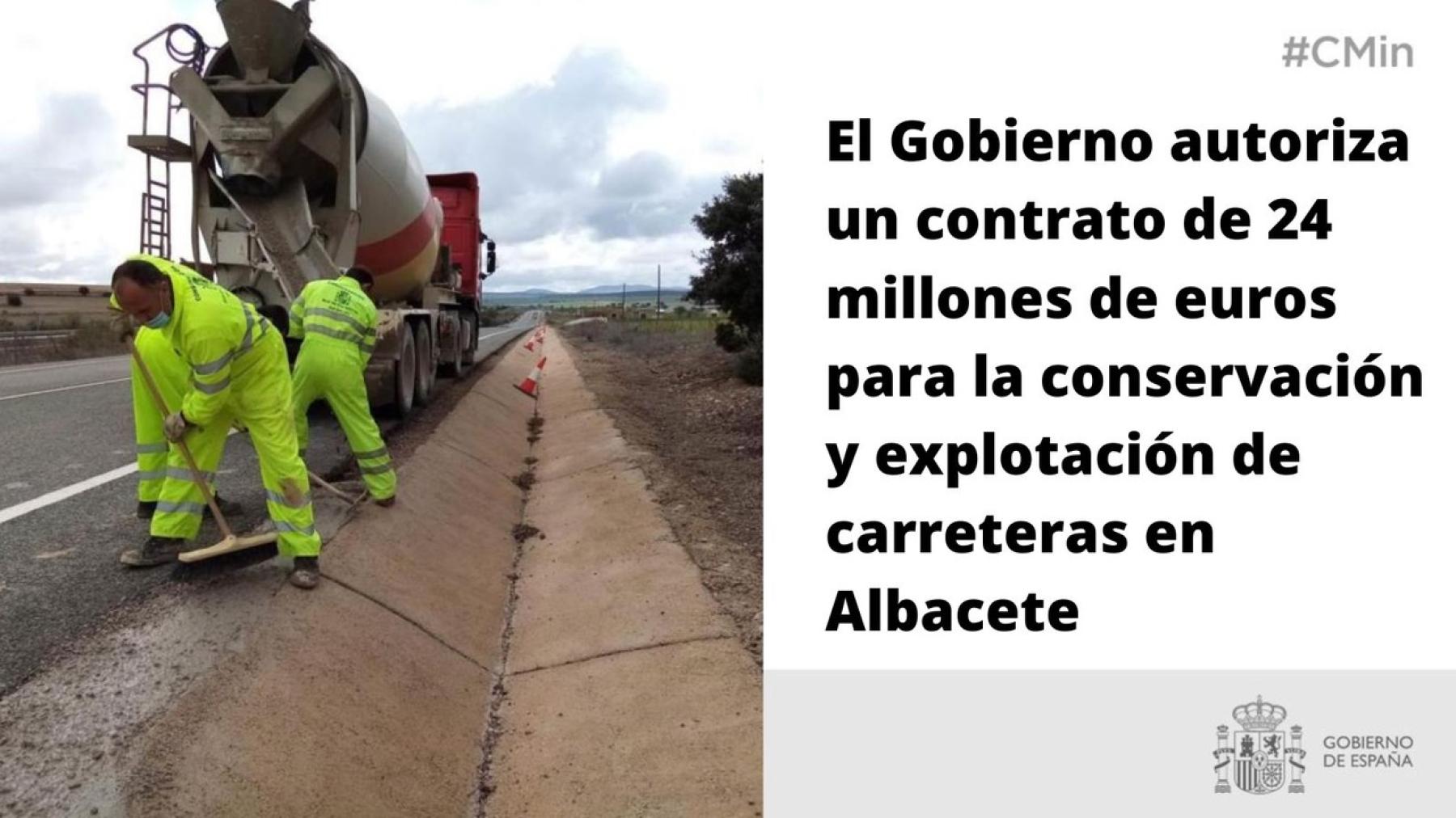 El Gobierno autoriza un contrato de 24 millones de euros para la conservación y explotación de carreteras en Albacete
