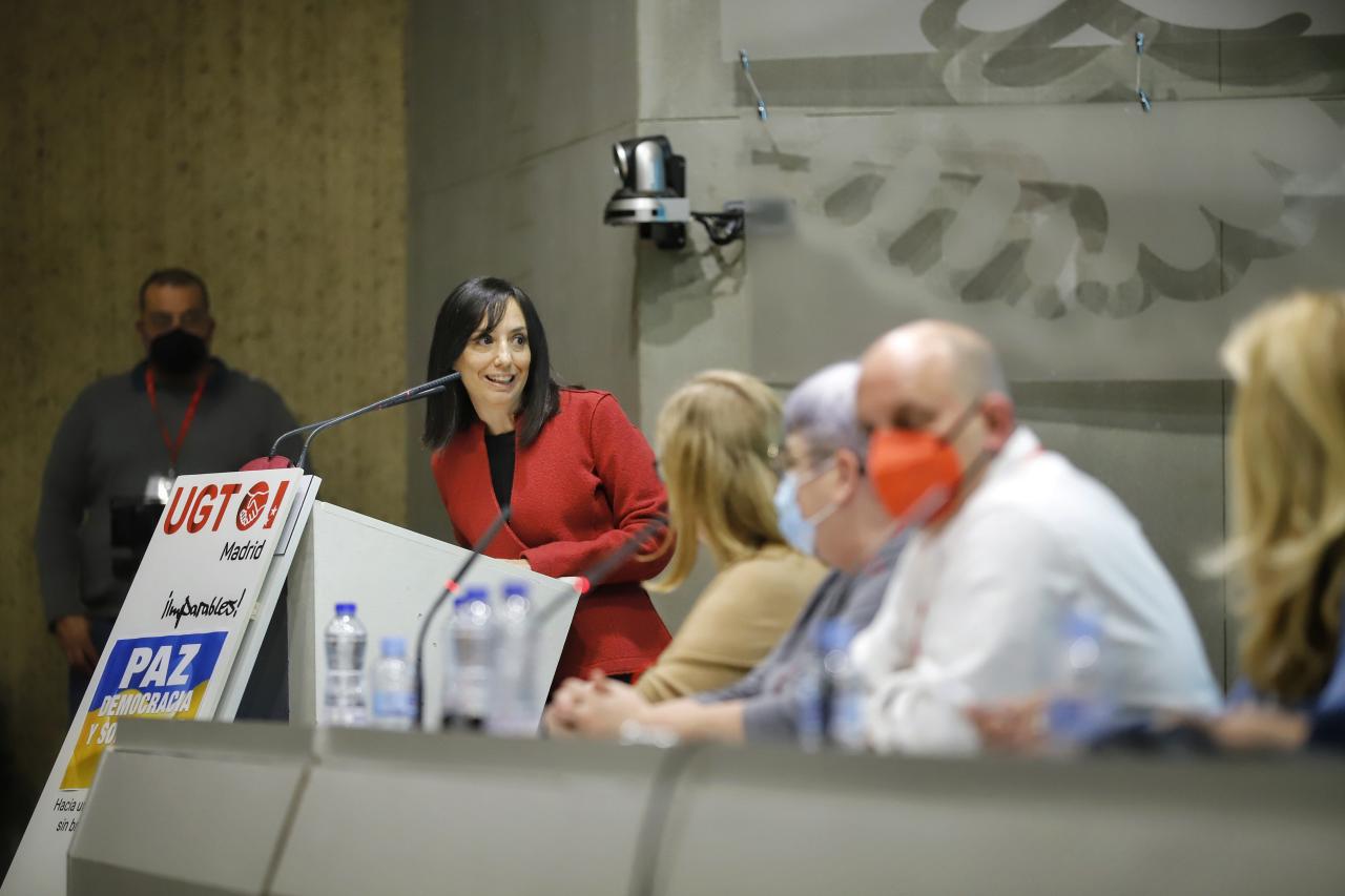 Mercedes González interviene en la clausura del congreso extraordinario de UGT Madrid, que elige a Marina Prieto como nueva secretaria general