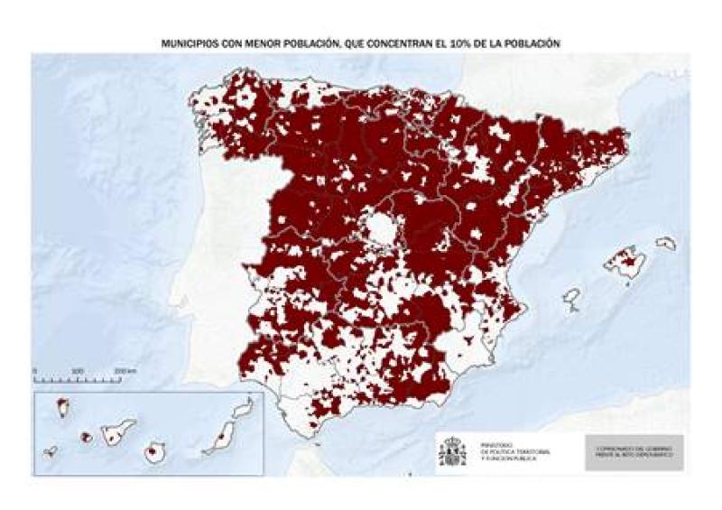 Estrategia Nacional frente al Reto Demográfico. El 30% del territorio español concentra el 90% de la población