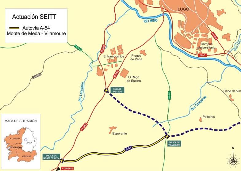 La	SEITT	adjudica	las	obras	de		la Autovía	A-54	Lugo-Santiago	entre	los enlaces de Monte de Meda y Vilamoure, en la provincia de Lugo