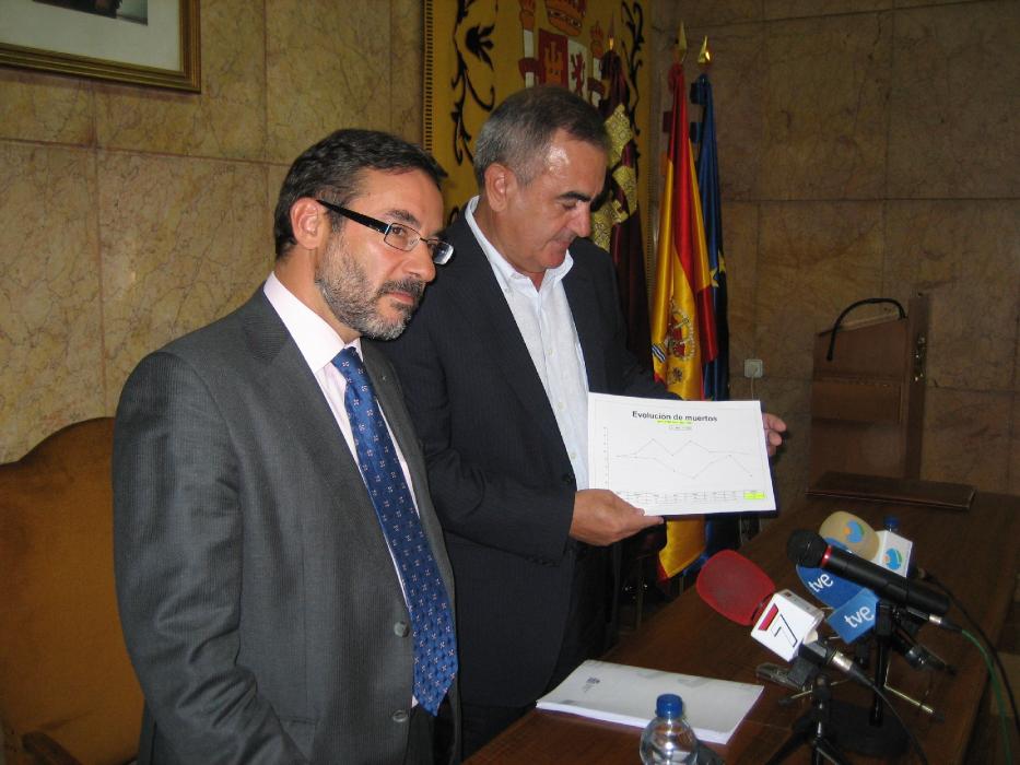 De izq.a der. El Jefe Provincial de Tráfico, Francisco Jiménez, y el Delegado del Gobierno, Rafael González Tovar, presentan los datos de la Operación Verano de Tráfico.