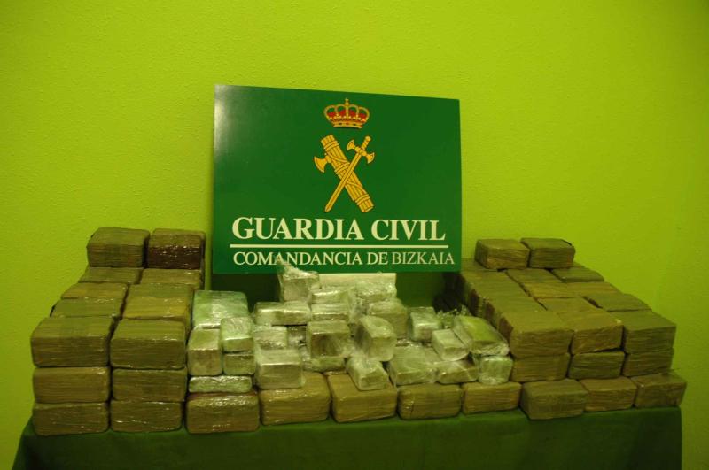 La Guardia Civil se incauta en Iurreta de 120 kilos de hachís que eran transportados a través de Bizkaia con destino a Francia