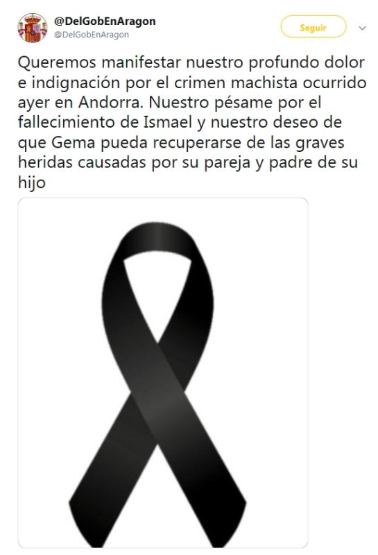 La delegada del Gobierno en Aragón expresa su profundo dolor e indignación por el crimen machista ocurrido en Andorra
