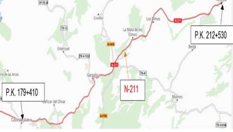 Mitma licita las obras de rehabilitación del firme de la carretera N-211 entre Castel de Cabra y Alcorisa por un importe de 7,38 millones de euros