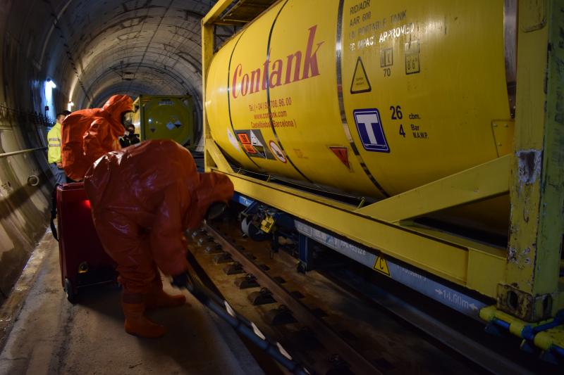 Simulacro de fuga de amoniaco en un tren de mercancías en el túnel del Pertús