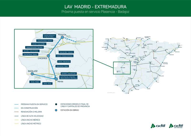 Adif licita un contrato de mantenimiento de infraestructura en el tramo Plasencia-Badajoz