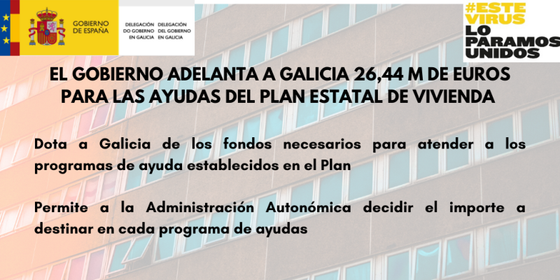 Javier Losada informa de la transferencia de 26,44 millones de euros a Galicia para los programas de ayuda del Plan Estatal de Vivienda 2018-2021