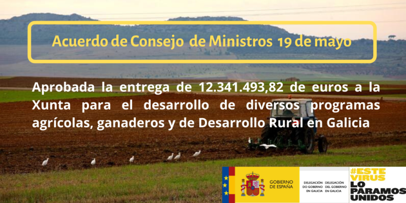 La Delegación del Gobierno informa de la transferencia del Ejecutivo Central a la Xunta de 12,3 millones de euros para programas agrícolas, ganaderos y de desarrollo rural