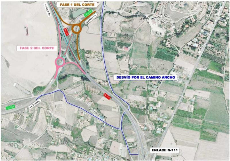 Afección al tráfico en la LR-254 en Lardero, con motivo de los trabajos de remodelación del enlace con la N-111